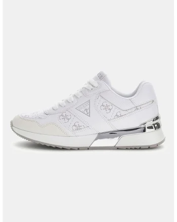 Pantofi sport din piele ecologica cu detalii cu model monograma, Alb/Argintiu