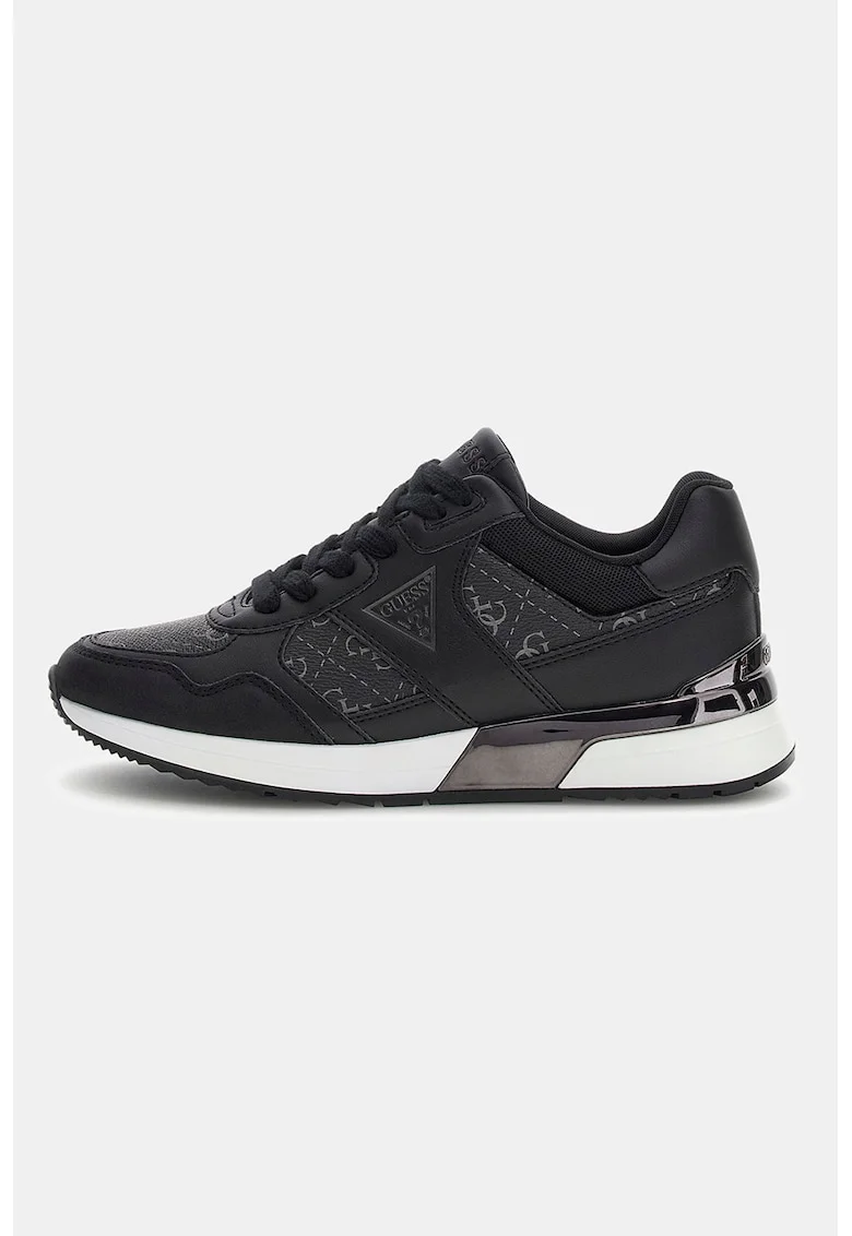 Pantofi sport din piele ecologica cu detalii cu model monograma, Negru/Gri inchis