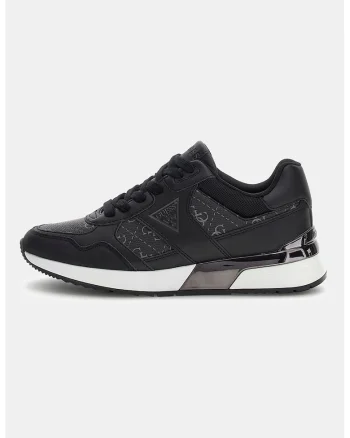 Pantofi sport din piele ecologica cu detalii cu model monograma, Negru/Gri inchis