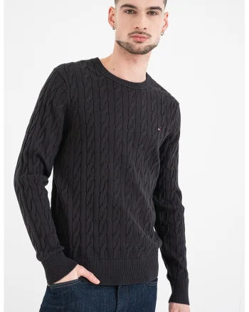 Pulover din bumbac organic cu model torsade, Negru