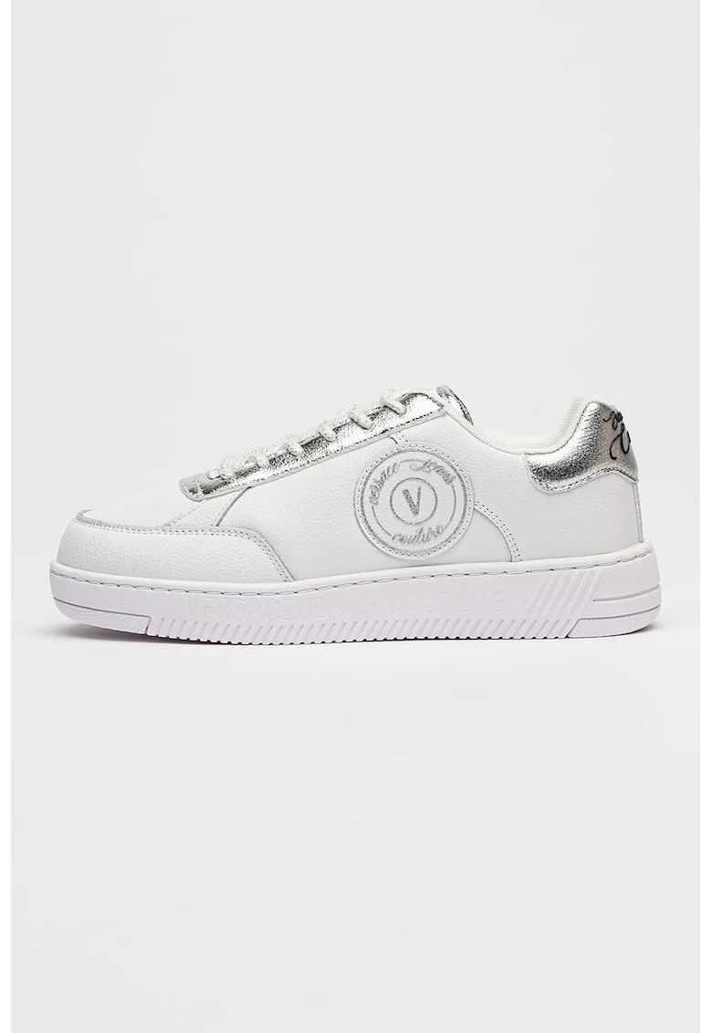 Pantofi sport low cut de piele ecologica Meyssa, Alb optic/Argintiu