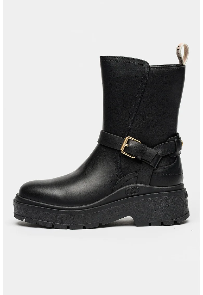 Ghete de piele cu catarama decorativa si banda Andrea, Negru