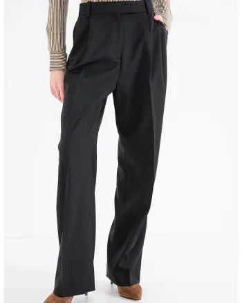 Pantaloni din amestec de lana cu pensa, Negru