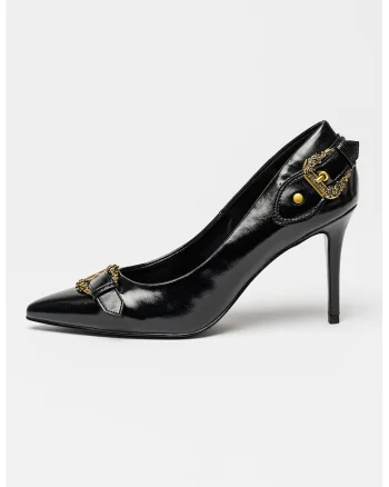 Pantofi cu varf ascutit si catarame decorative, Negru