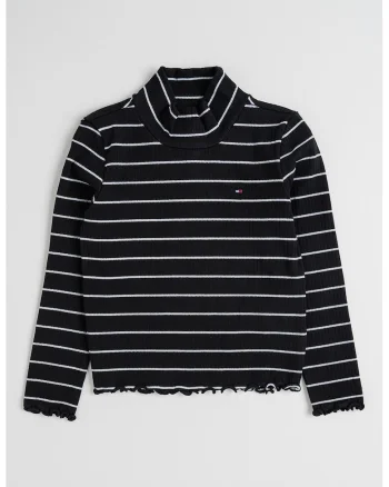 Bluza cu model in dungi si guler inalt, Negru/Argintiu