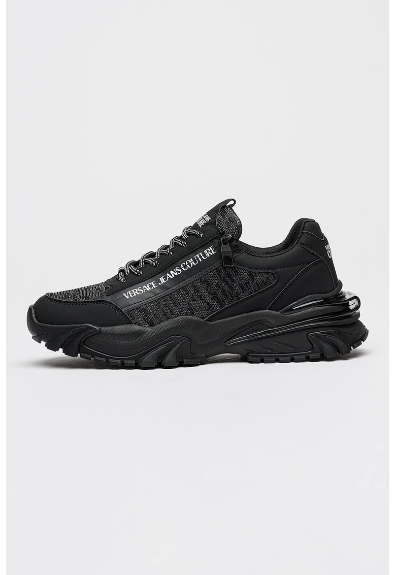 Pantofi sport cu talpa cu aspect masiv si imprimeu logo, Negru