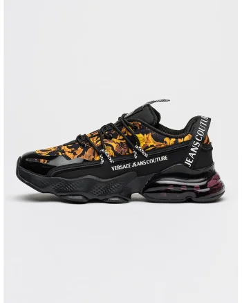 Pantofi sport cu imprimeu logo si garnituri cu aspect lacuit, Negru/Portocaliu pal
