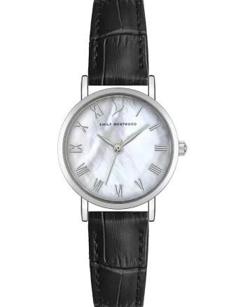 Ceas quartz cu o curea din piele, Argintiu/Negru