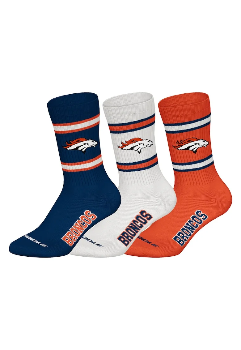Set de sosete lungi unisex NFL - 3 perechi, Alb fildes/Albastru inchis/Portocaliu mandarina
