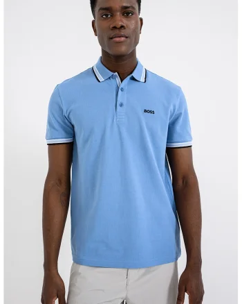 Tricou polo regular fit din bumbac pique cu margini contrastante Paddy, Albastru lavanda