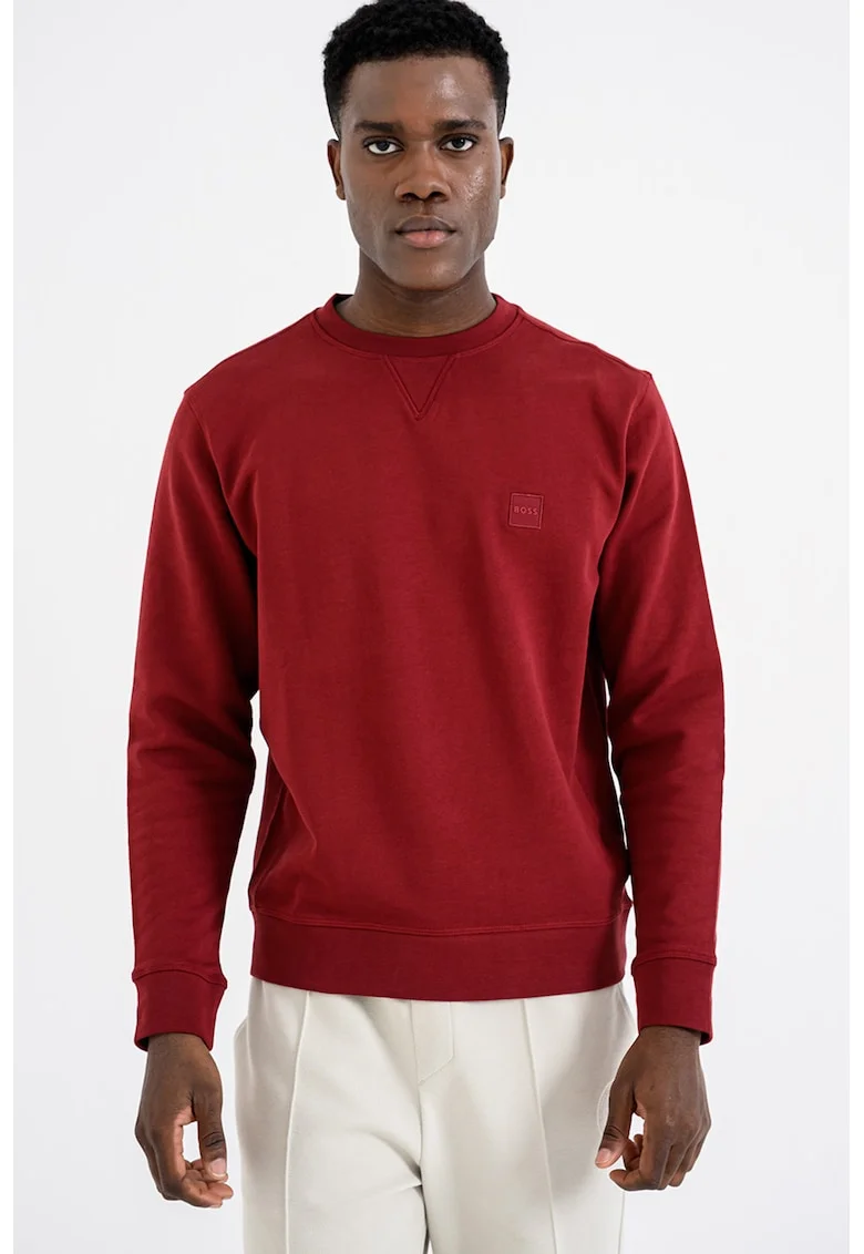 Bluza de trening relaxed fit cu decolteu la baza gatului Westart, Visiniu/Maro cognac
