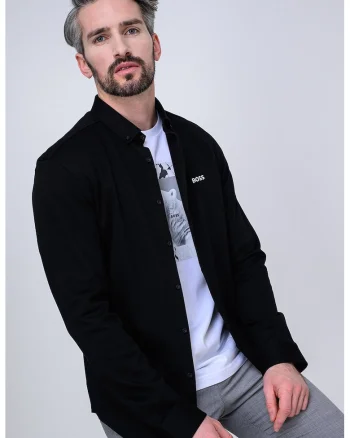 Camasa Oxford regular fit cu broderie logo, Negru