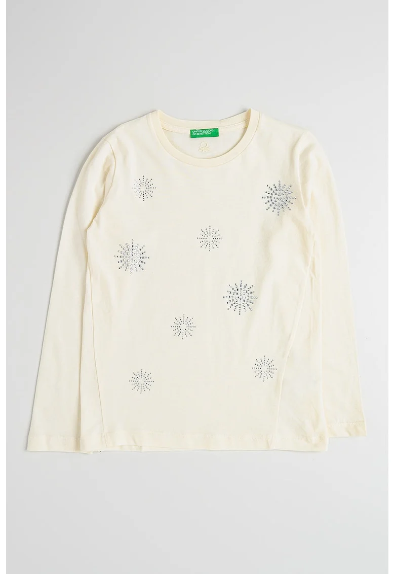 Bluza regular fit cu aplicatie din strasuri, Alb fildes/Argintiu