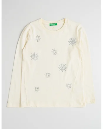 Bluza regular fit cu aplicatie din strasuri, Alb fildes/Argintiu