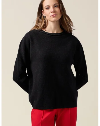 Pulover lejer cu decolteu barcuta, Negru