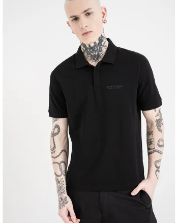 Tricou polo slim fit cu logo brodat, Negru