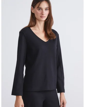 Bluza uni cu decolteu in V, Negru
