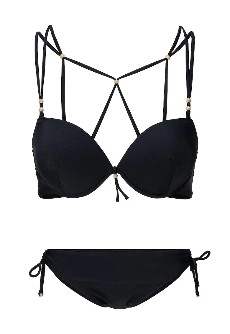 Costum de baie in doua piese si prindere laterala, Negru