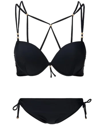 Costum de baie in doua piese si prindere laterala, Negru