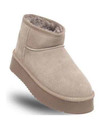 Ghete dama  HUGH PLATFORM, gri, piele naturala