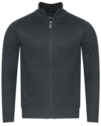 Pulover barbati,  gri inchis, 100% poliester, model clasic cu guler pe jumatate