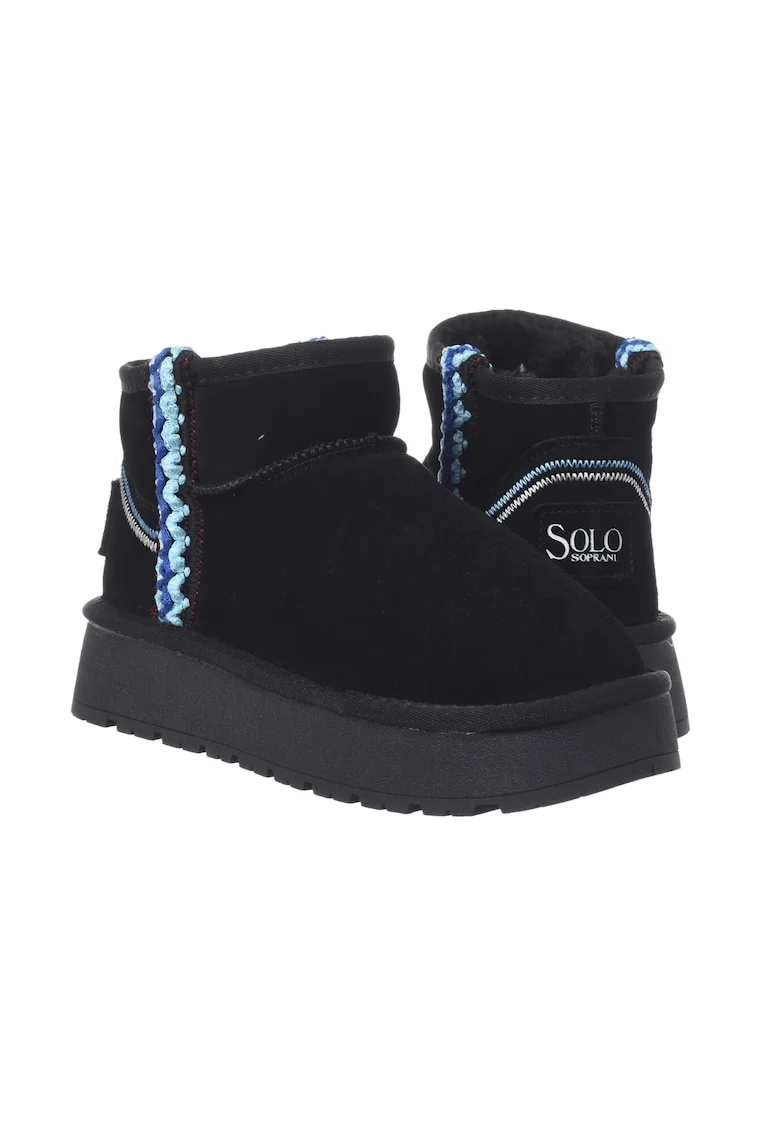 Pantofi de dama HOTA Seude Triming piele naturala negru cu albastru, Negru/Albastru