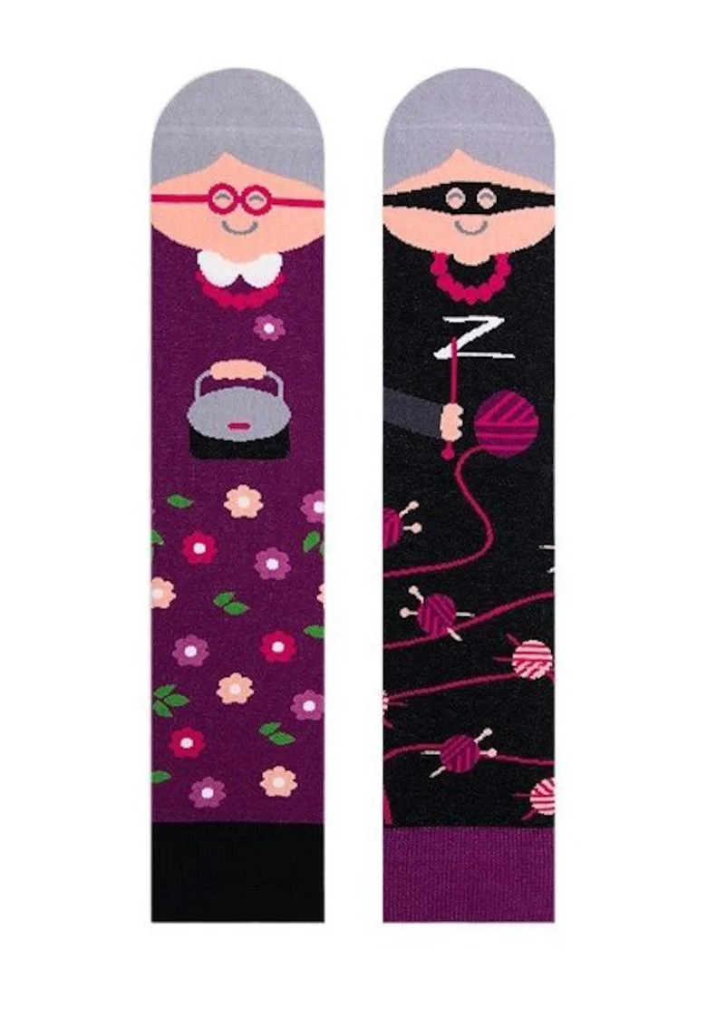 Sosete tematice cu bunica  Extra Grandma, Negru/Mov