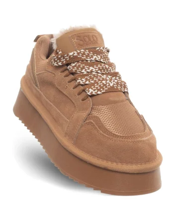 Pantofi dama,  piele naturala/textil, toamna-iarna, cu platforma, maro