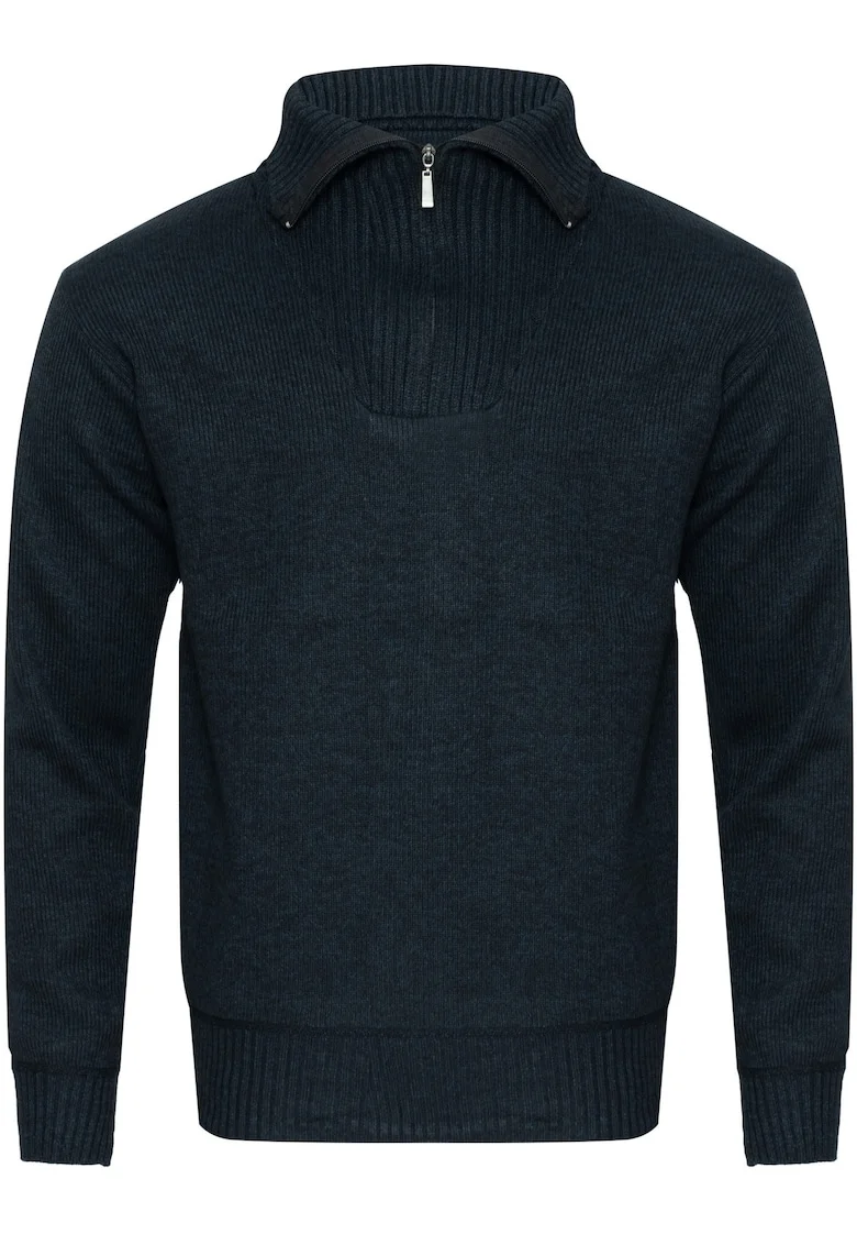 Pulover barbati,  S8619, guler troyer, bleumarin, 65% poliester, 35% bumbac