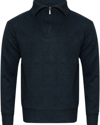 Pulover barbati,  S8619, guler troyer, bleumarin, 65% poliester, 35% bumbac
