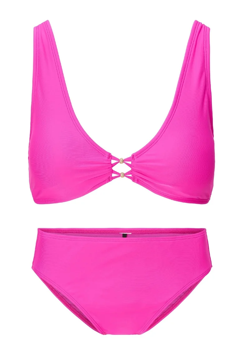 Costum de baie cu doua piese si fronseuri, Roz