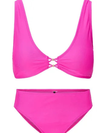 Costum de baie cu doua piese si fronseuri, Roz