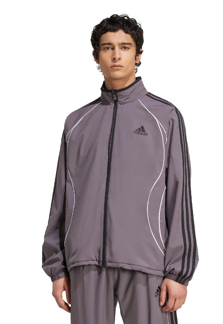 Bluza de trening lejera cu fermoar si guler mediu, Alb/Negru/Lila pal