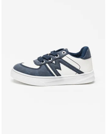 Pantofi sport din piele ecologica cu strat exterior din piele intoarsa sintetica, Alb/Bleumarin