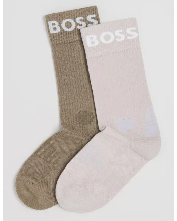 Set de sosete lungi cu imprimeu logo si striatii - 2 perechi, Kaki