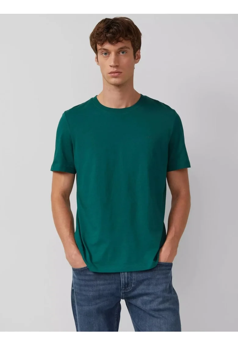 Tricou din bumbac cu decolteu la baza gatului, Verde inchis