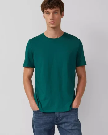 Tricou din bumbac cu decolteu la baza gatului, Verde inchis