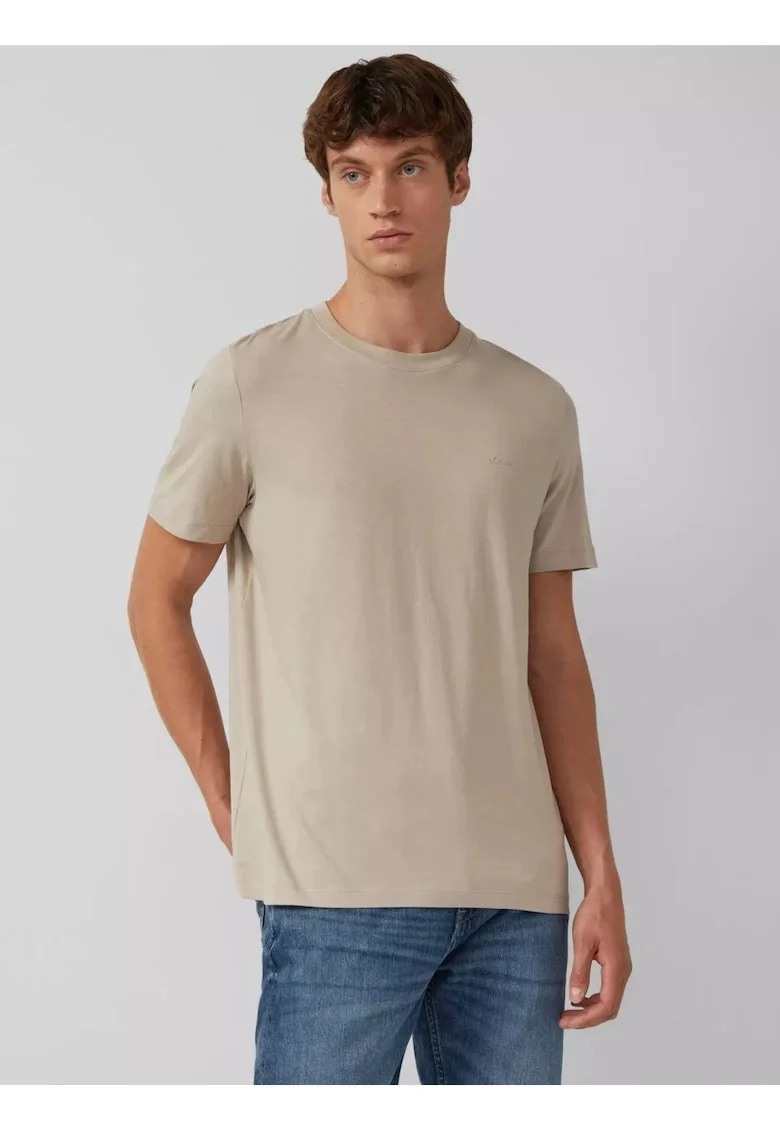 Tricou din bumbac cu decolteu la baza gatului, Bej