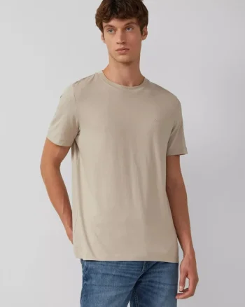 Tricou din bumbac cu decolteu la baza gatului, Bej
