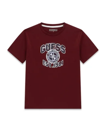 Tricou cu decolteu rotund si logo, Visiniu
