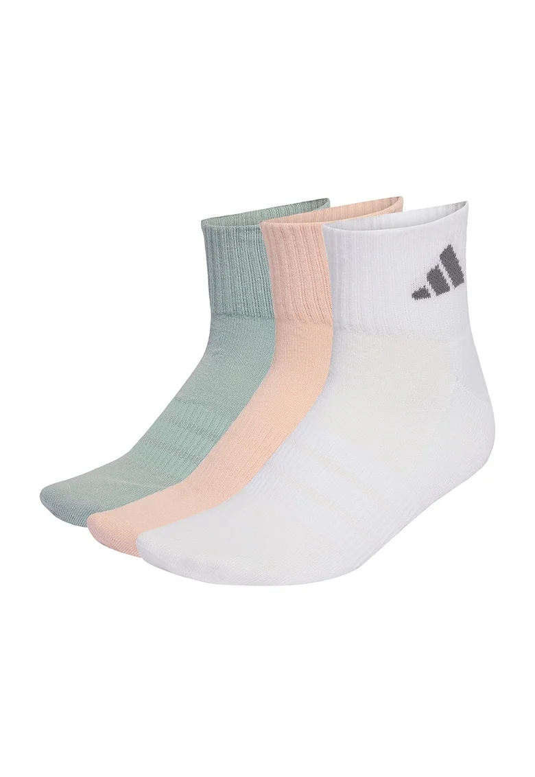 Set de sosete scurte unisex cu detaliu logo - 3 perechi, Alb/Verde/Roz somon
