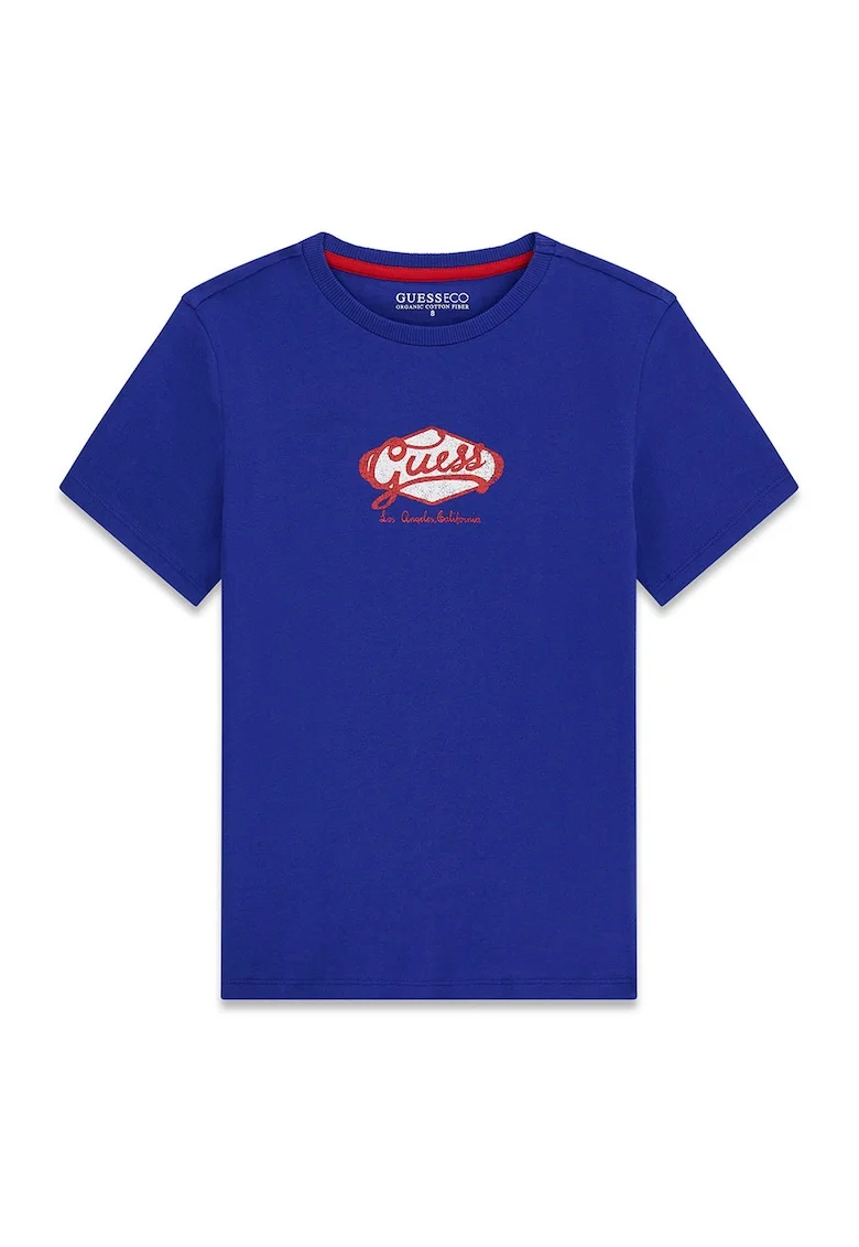 Tricou cu logo si decolteu la baza gatului, Albastru inchis
