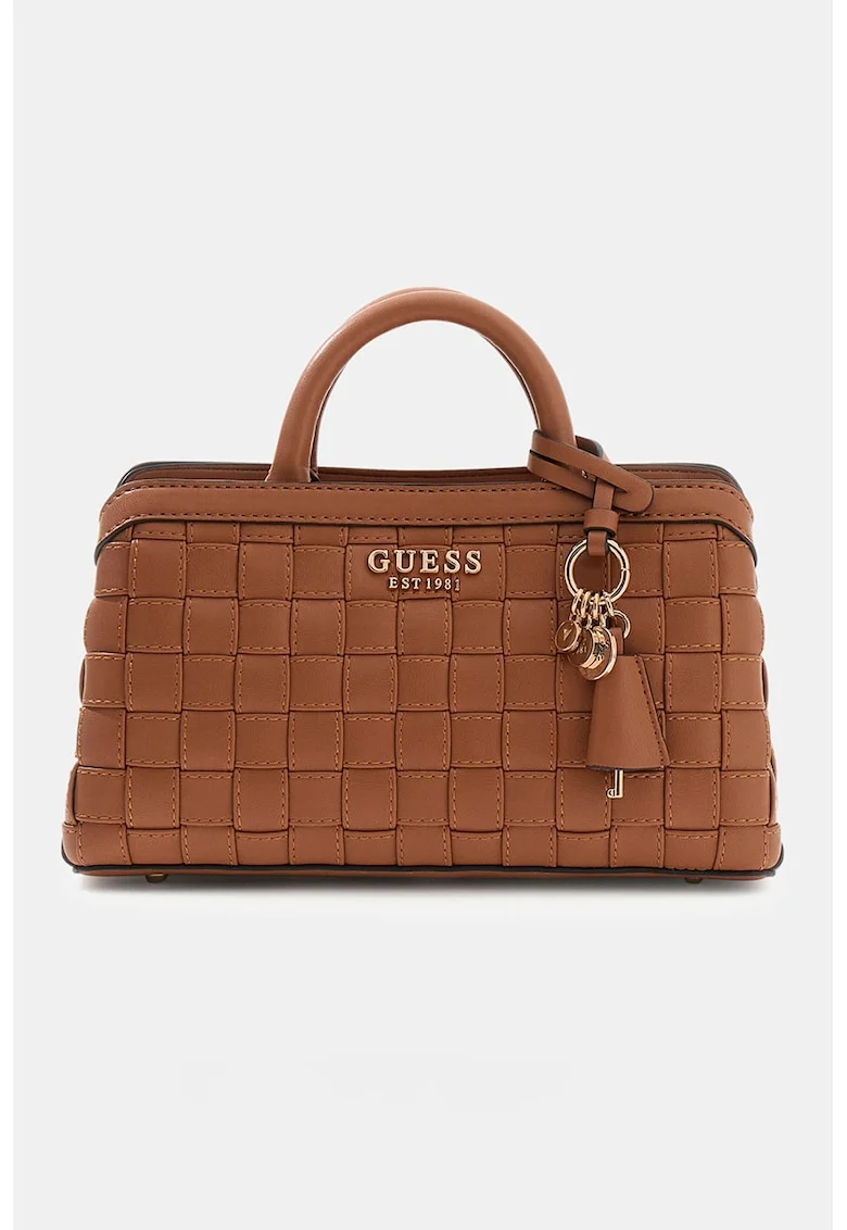 Geanta de piele ecologica cu maner si logo metalic Sandy, Maro cognac