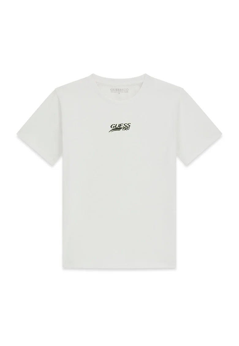 Tricou cu logo si decolteu la baza gatului, Alb murdar