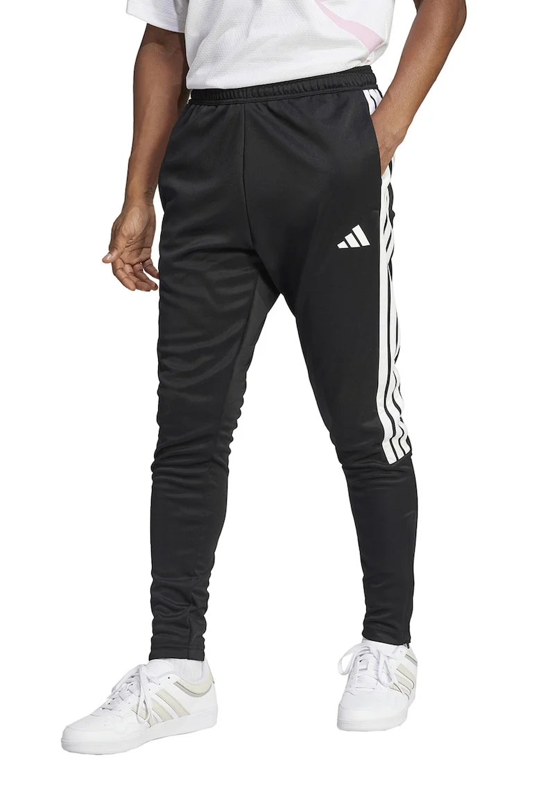 Pantaloni slim fit de trening cu slituri cu fermoar la terminatie Tiro, Alb/Negru