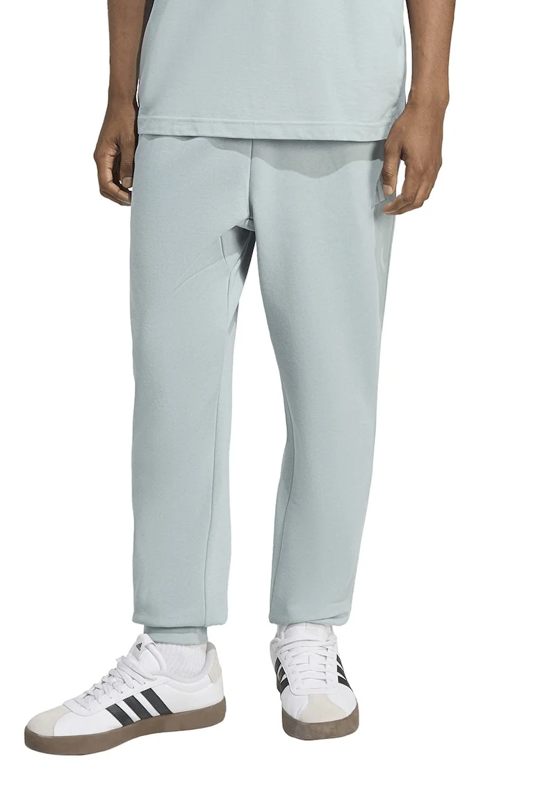Pantaloni de trening cu snur in talie si croiala conica FeelCozy, Alb/Verde pal