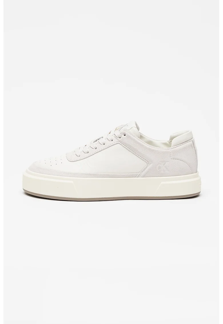 Pantofi sport flatform din piele cu logo, Alb/Gri deschis