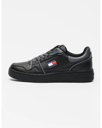 Pantofi sport de piele cu garnituri de piele ecologica Retro, Negru/Gri carbune