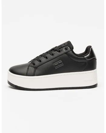 Pantofi sport flatform cu segmente de piele, Negru