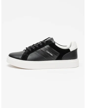 Pantofi sport de piele cu garnituri de piele intoarsa, Negru/Gri carbune